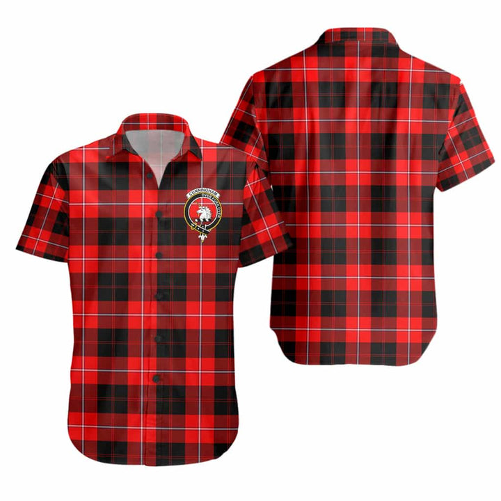 Scottish Cunningham Clan Crest Tartan Short Sleeve Shirt Tartan Plaid