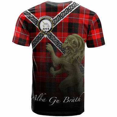 Scottish Cunningham Clan Crest Tartan T-Shirt - Celtic With Scotland Lion Back Side Tartan Plaid