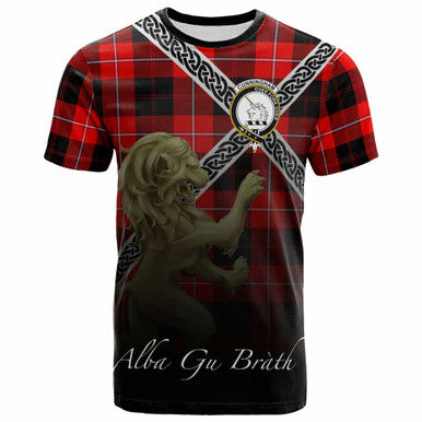 Scottish Cunningham Clan Crest Tartan T-Shirt - Celtic With Scotland Lion Front Side Tartan Plaid