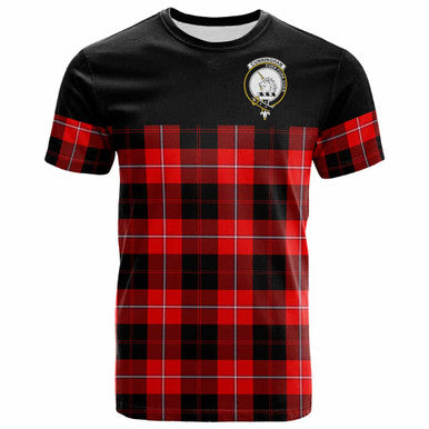 Scottish Cunningham Clan Crest Tartan T-Shirt - Horizontal Style Front Side Tartan Plaid