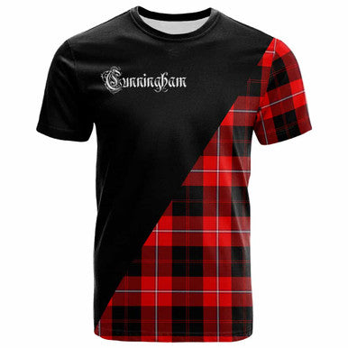 Scottish Cunningham Clan Crest Tartan T-Shirt - Military Logo Front Side Tartan Plaid