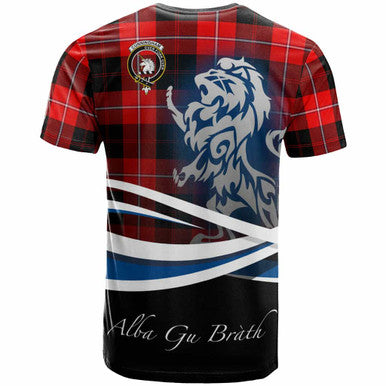 Scottish Cunningham Clan Crest Tartan T-Shirt - Scotland Lion Back Side Tartan Plaid