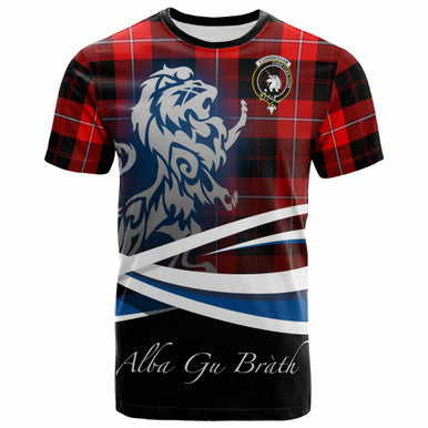 Scottish Cunningham Clan Crest Tartan T-Shirt - Scotland Lion Front Side Tartan Plaid
