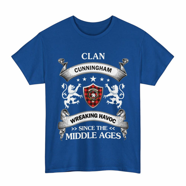 Scottish Cunningham Clan Crest Tartan T-Shirt Wreaking Havoc Design Tartan Plaid Royal Color