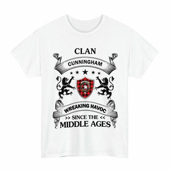 Scottish Cunningham Clan Crest Tartan T-Shirt Wreaking Havoc Design Tartan Plaid White Color