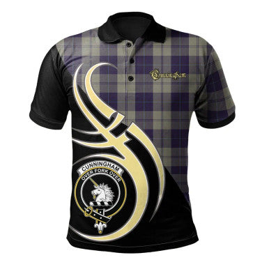 Scottish Cunningham Dress Blue Dancers Clan Crest Tartan Polo Shirt Believe in Me Front Side Tartan Plaid