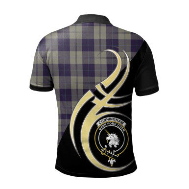 Scottish Cunningham Dress Blue Dancers Clan Crest Tartan Polo Shirt Believe in Me Back Side Tartan Plaid