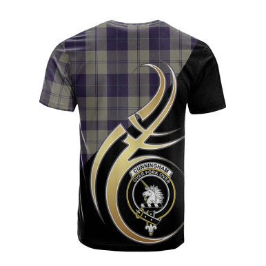 Scottish Cunningham Dress Blue Dancers Clan Crest Tartan T-Shirt Believe in Me Back Side Tartan Plaid