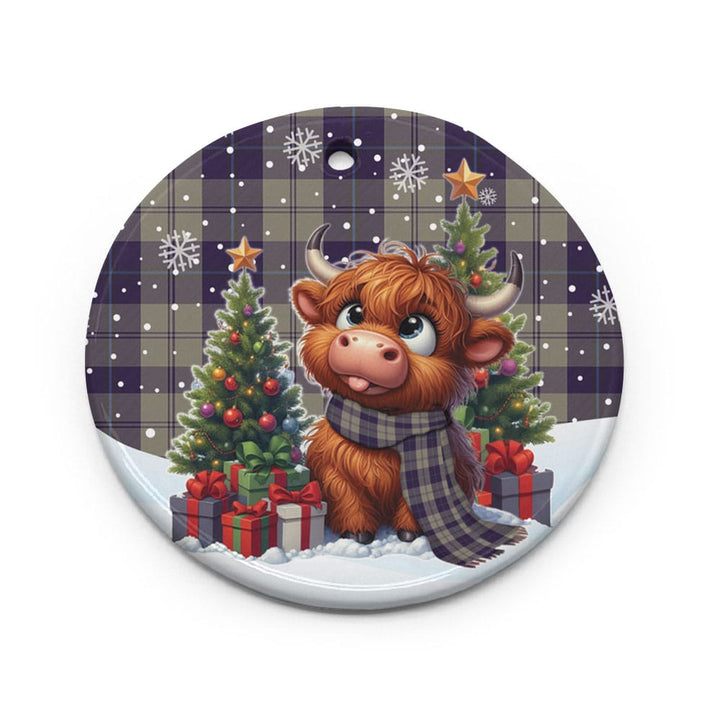 Scottish Cunningham Dress Blue Dancers Clan Tartan Ceramic Ornament Cute Highland Cow Christmas Circle Style Tartan Plaid