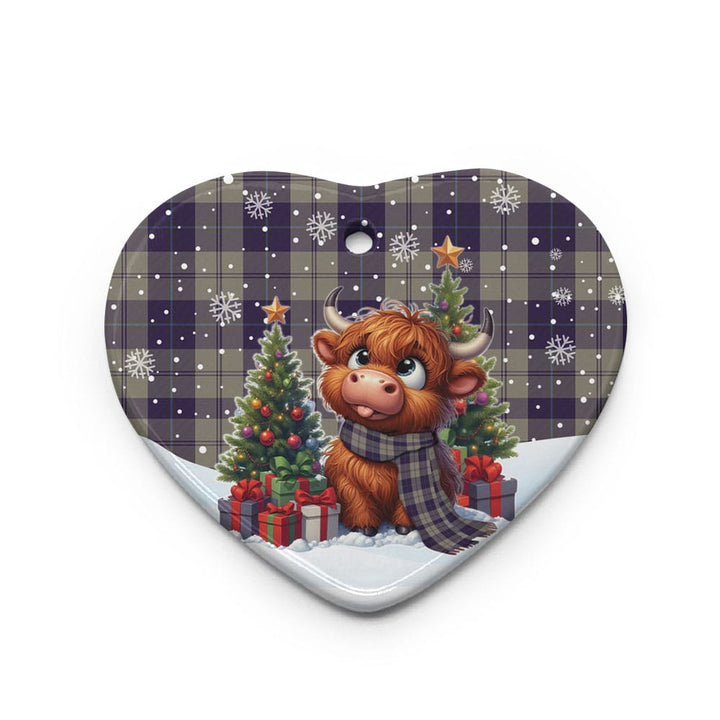 Scottish Cunningham Dress Blue Dancers Clan Tartan Ceramic Ornament Cute Highland Cow Christmas Heart Style Tartan Plaid