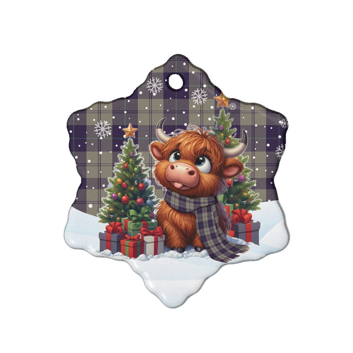 Scottish Cunningham Dress Blue Dancers Clan Tartan Ceramic Ornament Cute Highland Cow Christmas Snow Flake Style Tartan Plaid