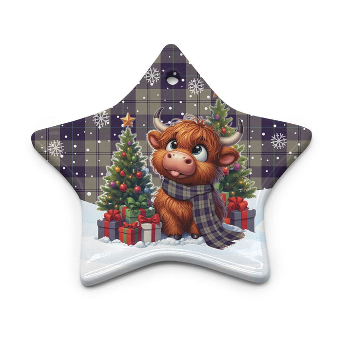 Scottish Cunningham Dress Blue Dancers Clan Tartan Ceramic Ornament Cute Highland Cow Christmas Star Style Tartan Plaid