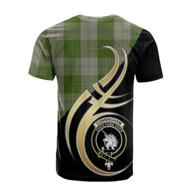 Scottish Cunningham Dress Green Dancers Clan Crest Tartan T-Shirt Believe in Me Back Side Tartan Plaid