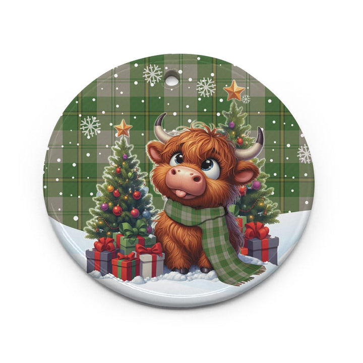 Scottish Cunningham Dress Green Dancers Clan Tartan Ceramic Ornament Cute Highland Cow Christmas Circle Style Tartan Plaid