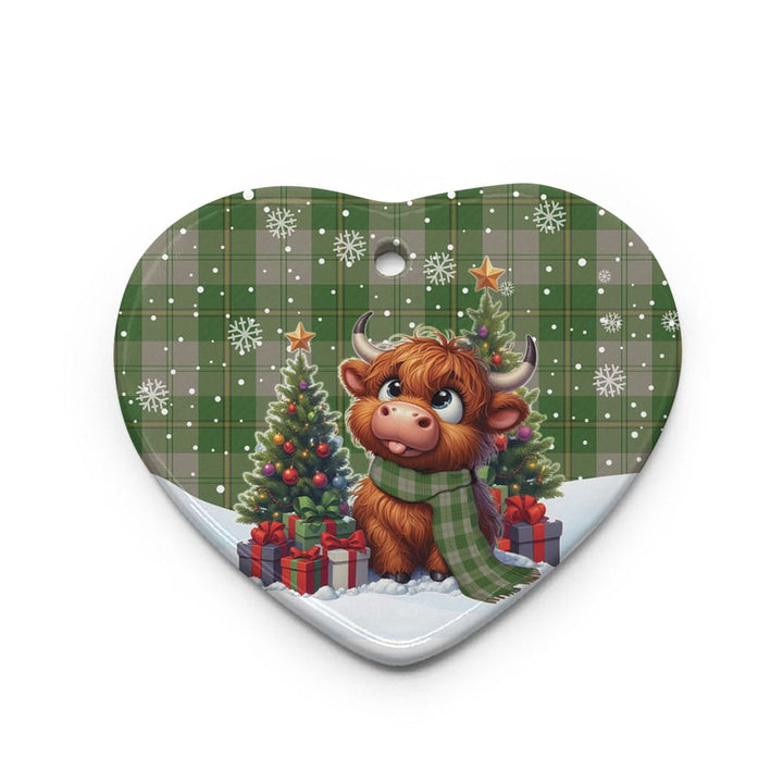 Scottish Cunningham Dress Green Dancers Clan Tartan Ceramic Ornament Cute Highland Cow Christmas Heart Style Tartan Plaid