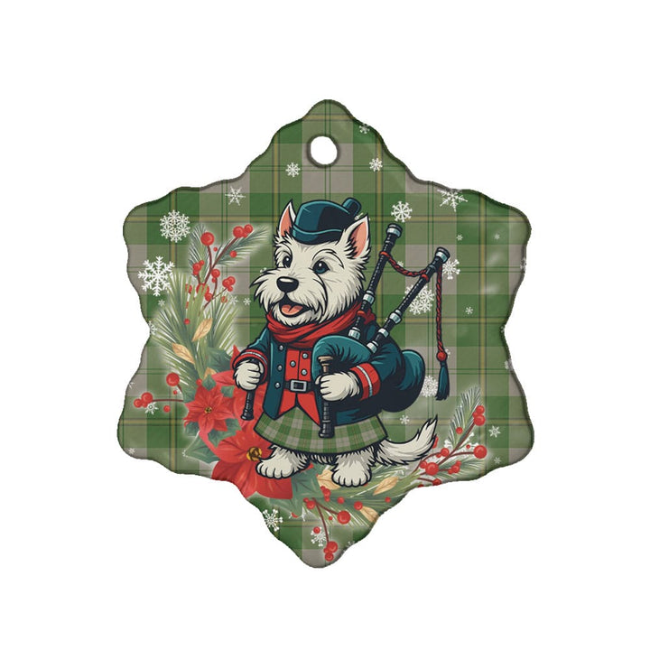 Scottish Cunningham Dress Green Dancers Clan Tartan Ceramic Ornament Cute Scottish Terrier Dog Snow Flake Style Tartan Plaid