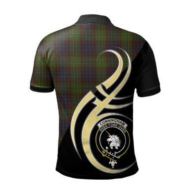 Scottish Cunningham Hunting Modern Clan Crest Tartan Polo Shirt Believe in Me Back Side Tartan Plaid