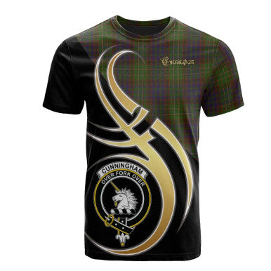 Scottish Cunningham Hunting Modern Clan Crest Tartan T-Shirt Believe in Me Front Side Tartan Plaid