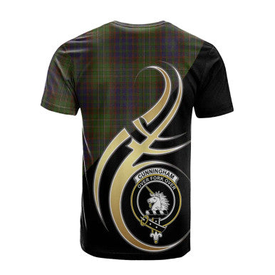 Scottish Cunningham Hunting Modern Clan Crest Tartan T-Shirt Believe in Me Back Side Tartan Plaid