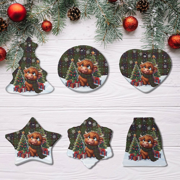 Scottish Cunningham Hunting Modern Clan Tartan Ceramic Ornament Cute Highland Cow Christmas All Style Tartan Plaid