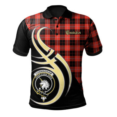 Scottish Cunningham Modern Clan Crest Tartan Polo Shirt Believe in Me Front Side Tartan Plaid
