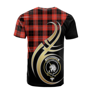 Scottish Cunningham Modern Clan Crest Tartan T-Shirt Believe in Me Back Side Tartan Plaid