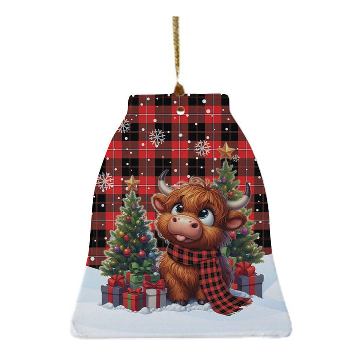 Scottish Cunningham Modern Clan Tartan Ceramic Ornament Cute Highland Cow Christmas Bell Style Tartan Plaid