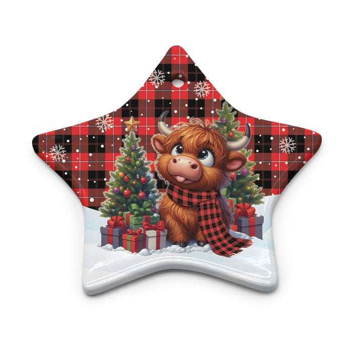 Scottish Cunningham Modern Clan Tartan Ceramic Ornament Cute Highland Cow Christmas Star Style Tartan Plaid