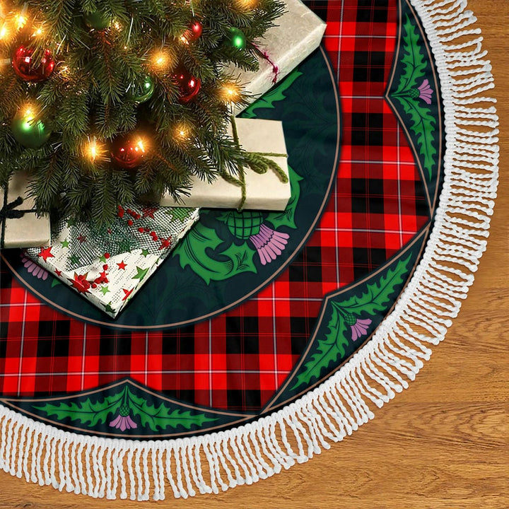 Scottish Cunningham Modern Clan Tartan Christmas Tree Skirt Old Scottish Thistle Flower Tassels Tartan Plaid 2
