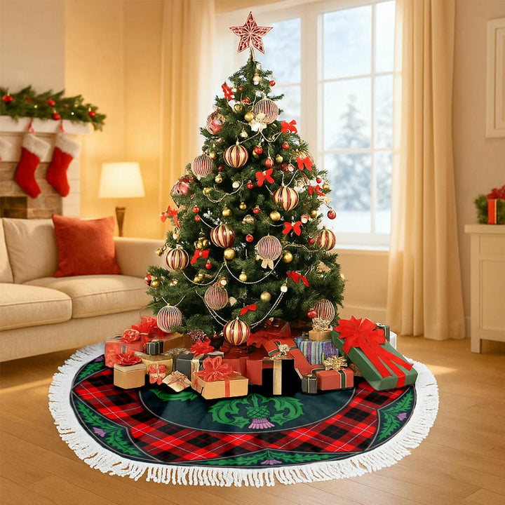 Scottish Cunningham Modern Clan Tartan Christmas Tree Skirt Old Scottish Thistle Flower Tassels Tartan Plaid 3