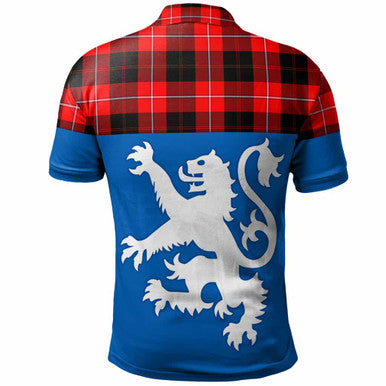 Scottish Cunningham Modern Clan Tartan Polo Shirt - Lion Rampant of Scotland With Flag Back Side Tartan Plaid
