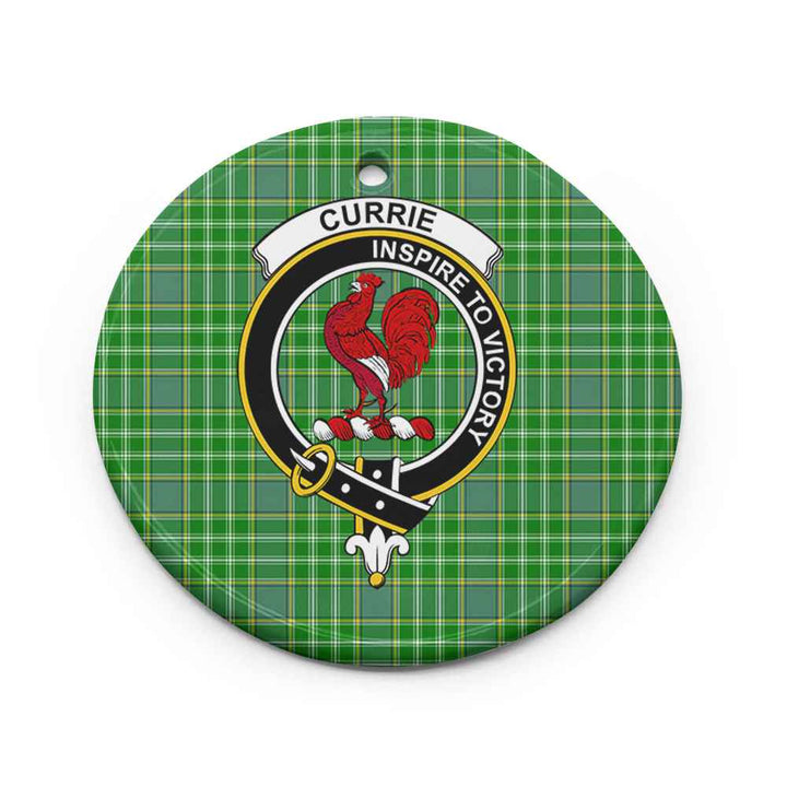 Scottish Currie Clan Crest Tartan Ceramic Ornament Circle Shape Tartan Plaid