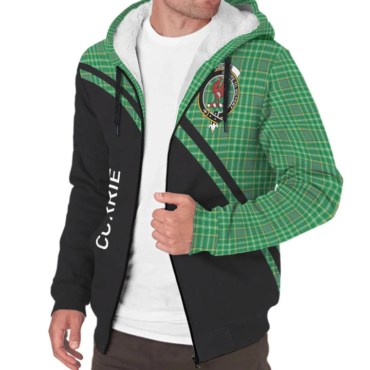 Scottish Currie Clan Crest Tartan Curve Sherpa Hoodie
