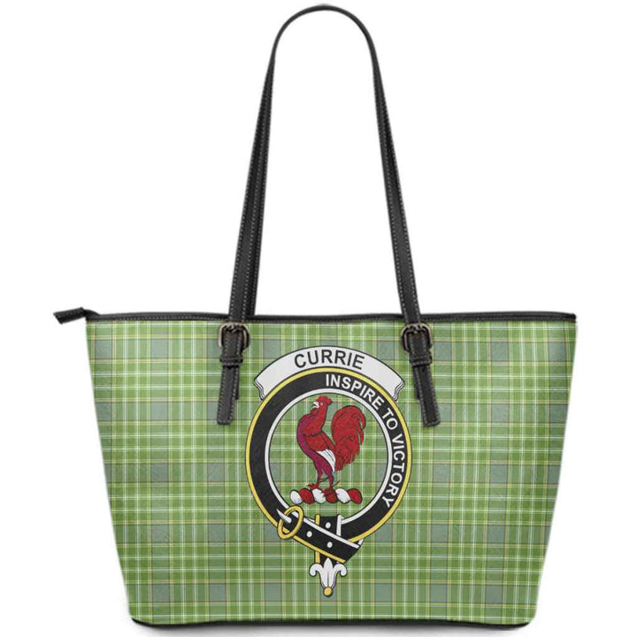 Scottish Currie Clan Crest Tartan Leather Tote Tartan Plaid