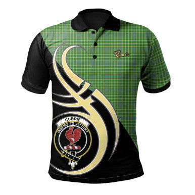 Scottish Currie Clan Crest Tartan Polo Shirt Believe in Me Front Side Tartan Plaid