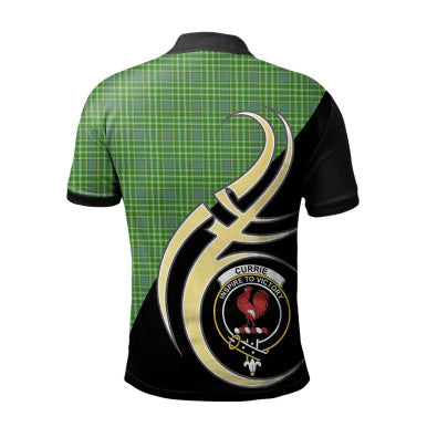 Scottish Currie Clan Crest Tartan Polo Shirt Believe in Me Back Side Tartan Plaid