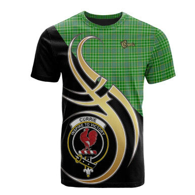 Scottish Currie Clan Crest Tartan T-Shirt Believe in Me Front Side Tartan Plaid