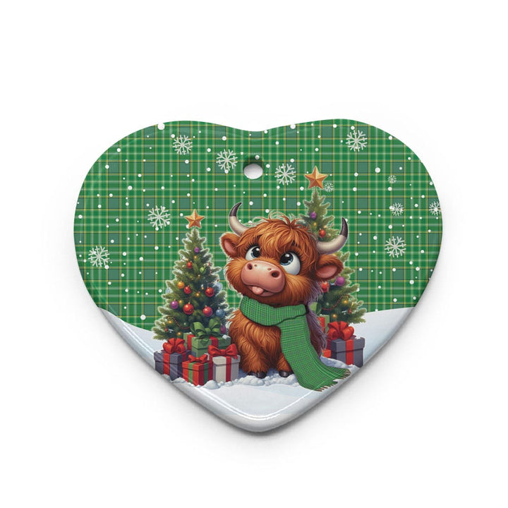 Scottish Currie Clan Tartan Ceramic Ornament Cute Highland Cow Christmas Heart Style Tartan Plaid
