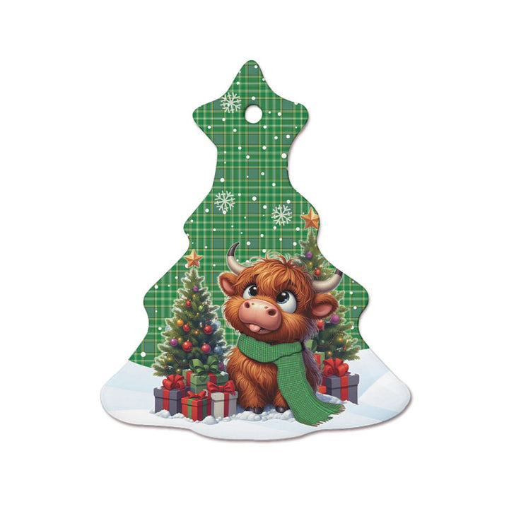 Scottish Currie Clan Tartan Ceramic Ornament Cute Highland Cow Christmas Tree Style Tartan Plaid
