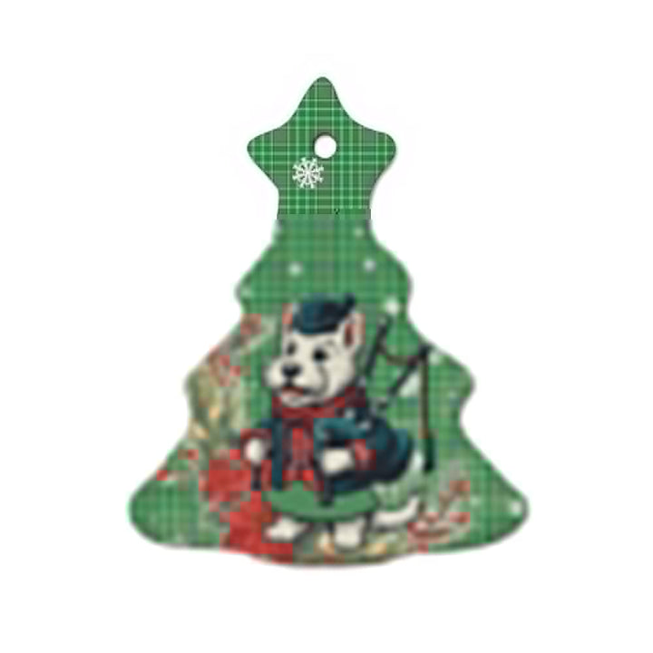 Scottish Currie Clan Tartan Ceramic Ornament Cute Scottish Terrier Dog Tree Style Tartan Plaid