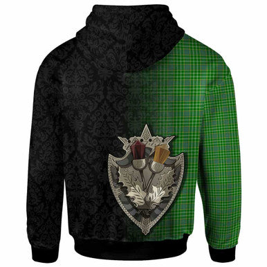 Scottish Currie Clan Tartan Hoodie - Half Thistle Flowers Celtic Design Back Side Tartan Plaid