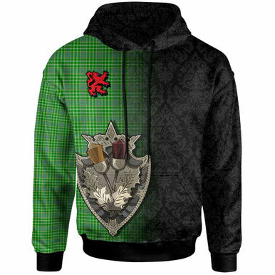 Scottish Currie Clan Tartan Hoodie - Half Thistle Flowers Celtic Design Front Side Tartan Plaid