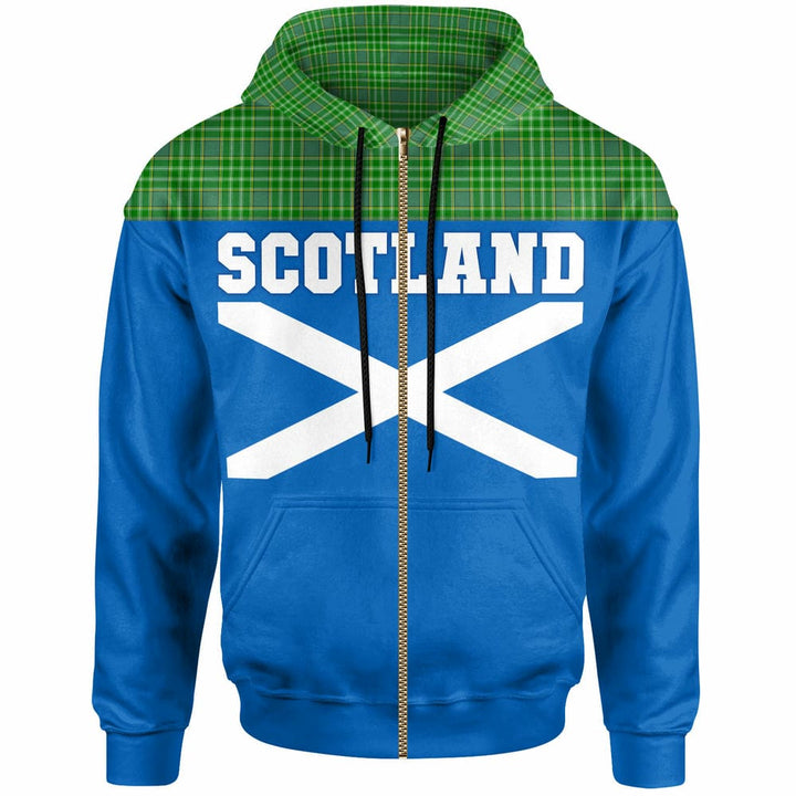 Scottish Currie Clan Tartan Hoodie - Lion Rampant of Scotland With Flag Zip-up Tartan Plaid