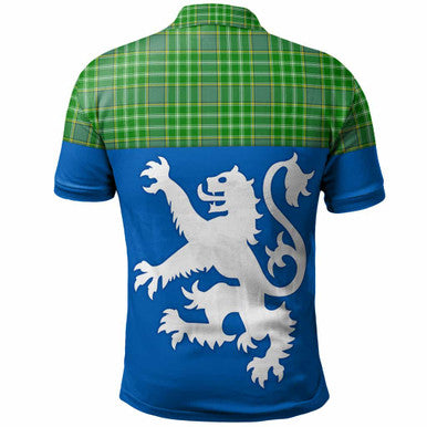 Scottish Currie Clan Tartan Polo Shirt - Lion Rampant of Scotland With Flag Back Side Tartan Plaid