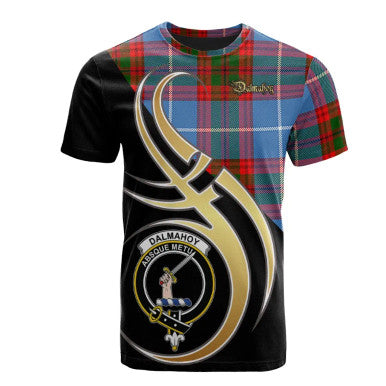 Scottish Dalmahoy Clan Crest Tartan T-Shirt Believe in Me Front Side Tartan Plaid