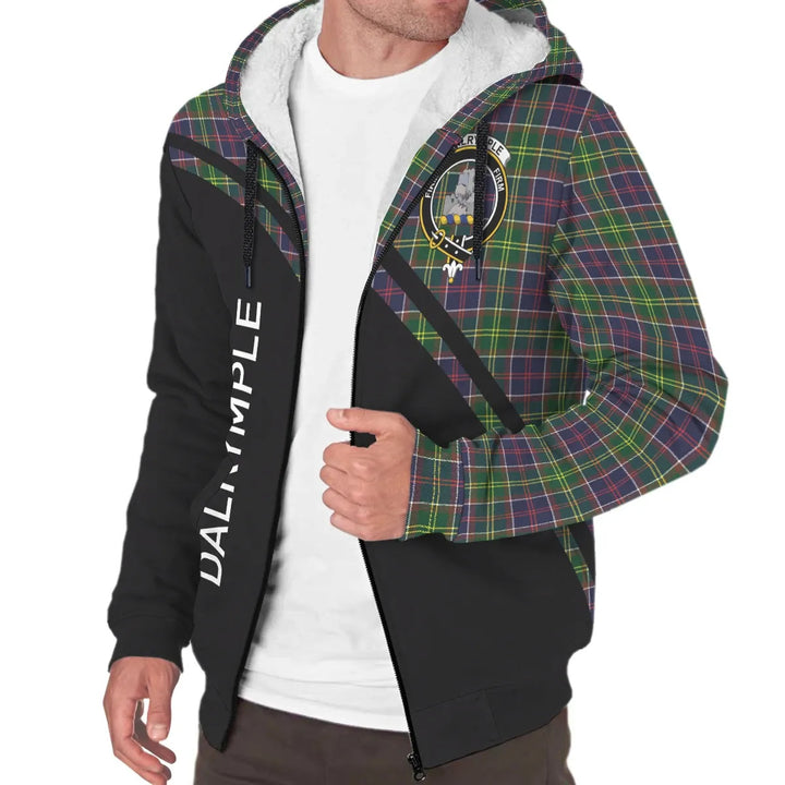 Scottish Dalrymple Clan Crest Tartan Curve Sherpa Hoodie