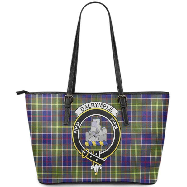 Scottish Dalrymple Clan Crest Tartan Leather Tote Tartan Plaid