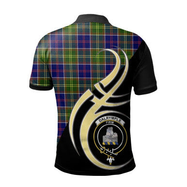 Scottish Dalrymple Clan Crest Tartan Polo Shirt Believe in Me Back Side Tartan Plaid