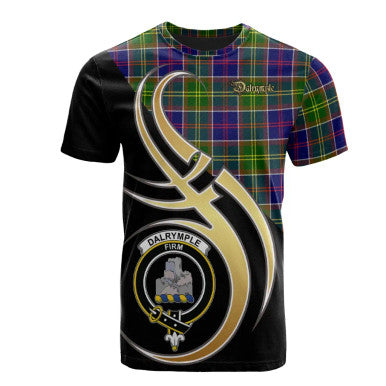 Scottish Dalrymple Clan Crest Tartan T-Shirt Believe in Me Front Side Tartan Plaid