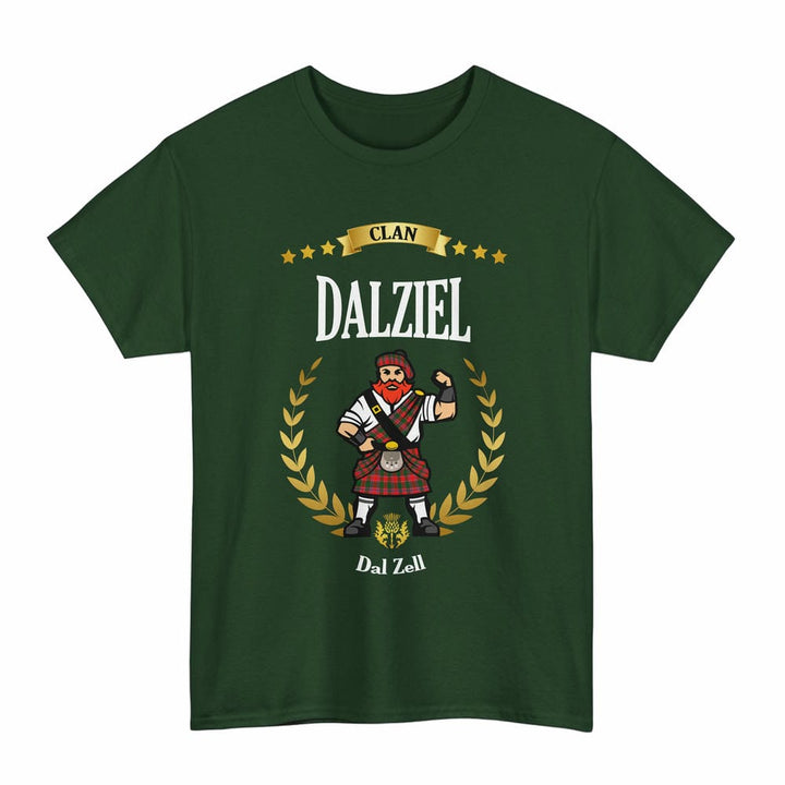 Scottish Dalziel Clan Tartan T-Shirt - Motto Scotsman Tartan Plaid Forest Green Color